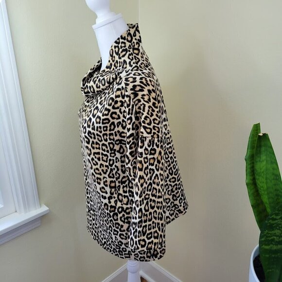 Chico's Animal-Print Mock-Neck Top SZ S 3/4 Sleeve Straight Hip Length Hem - Picture 4 of 15